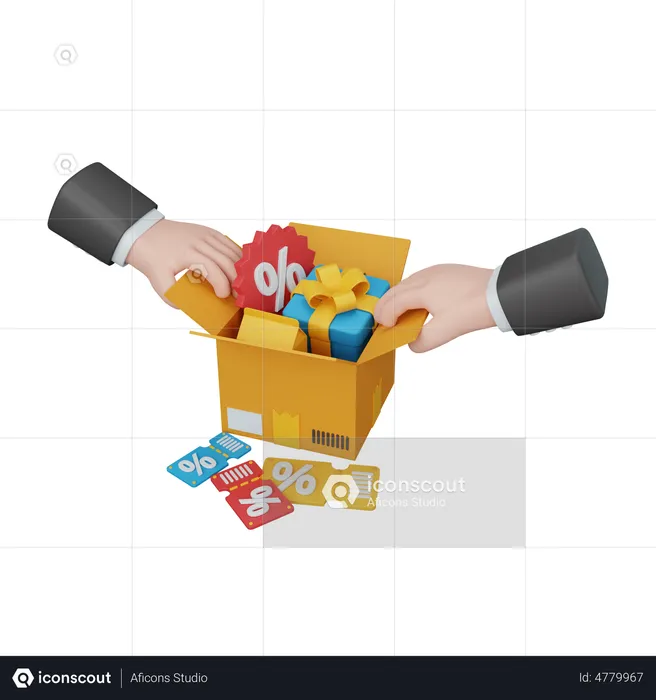 Open box and discount voucher  3D Illustration