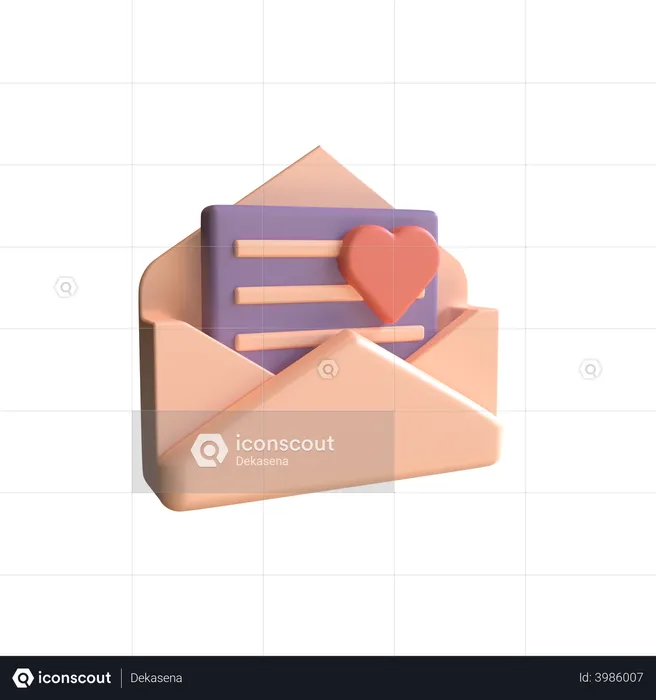 Open envelope containing love letter with soft pastel color  3D Illustration