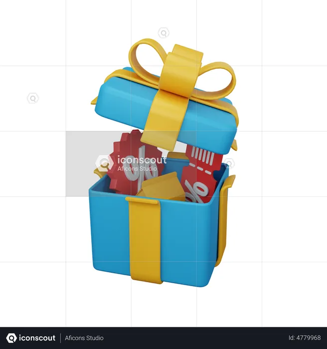 Open gift box and discount  3D Illustration