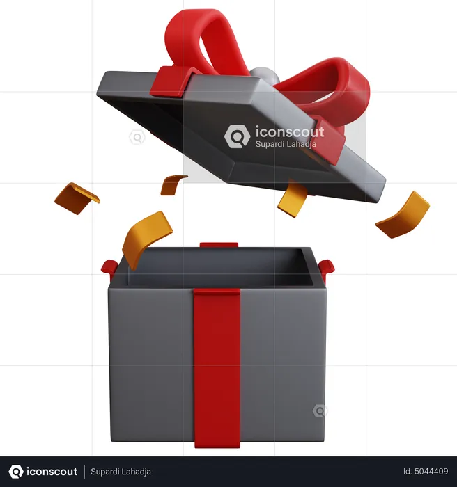 Open Gift Box With Confetti Paper  3D Icon