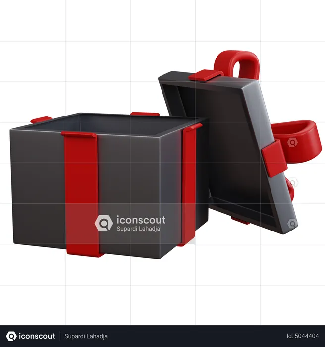 Open Gift Box With Red Ribbon  3D Icon