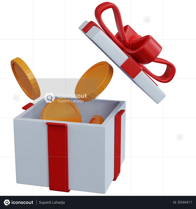 Open Gift Box With Some Coins  3D Icon