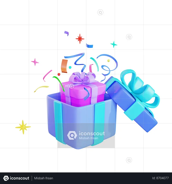 Open Gift With Confetti  3D Icon