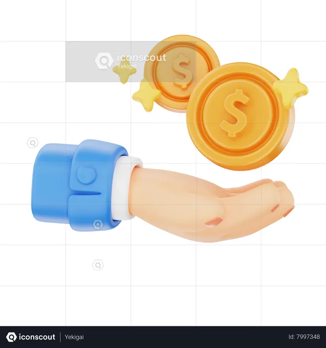 Open Palm With Coins Hand Gesture  3D Icon