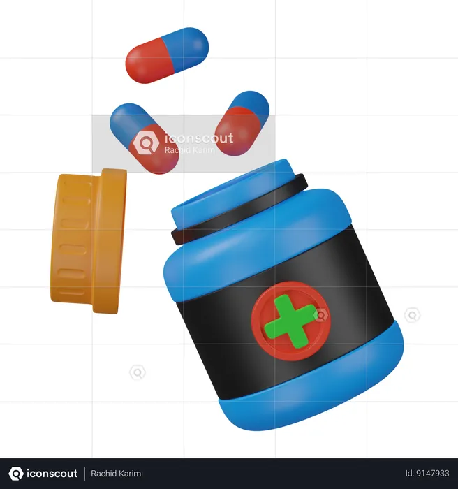 Open Pills Bottle  3D Icon