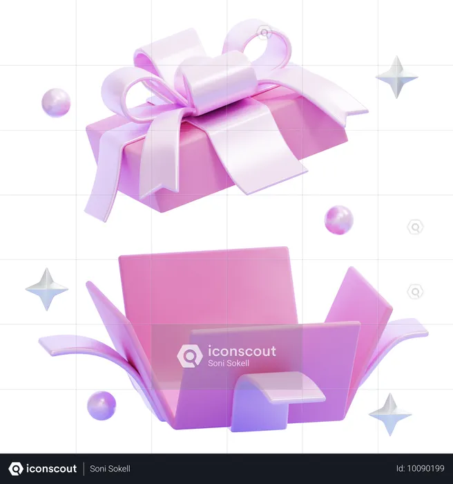 Opened Pink Gift Box  3D Icon