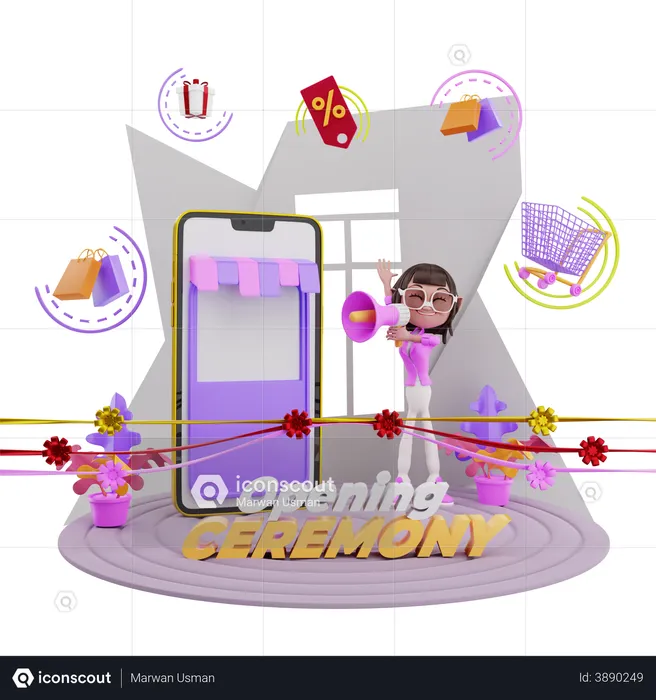 Opening Ceremony of online shopping store  3D Illustration