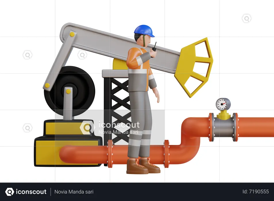 Operator control oil and gas transportation through pipe valve  3D Illustration