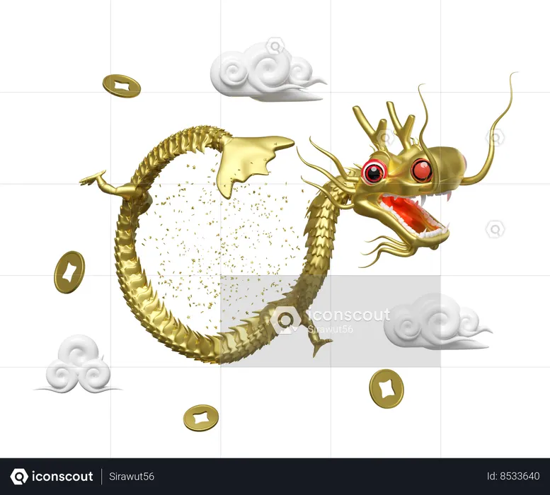 Dragon chinois en or  3D Icon