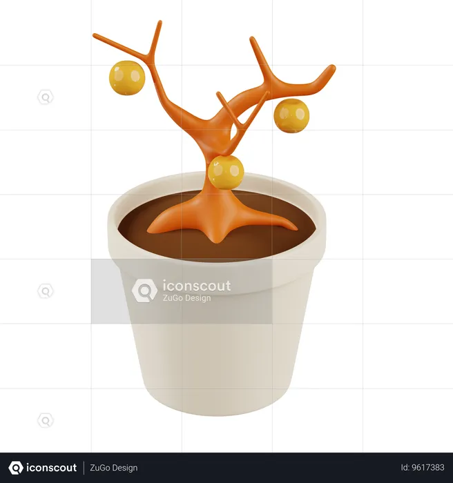 Orange Bonsai Plant  3D Icon