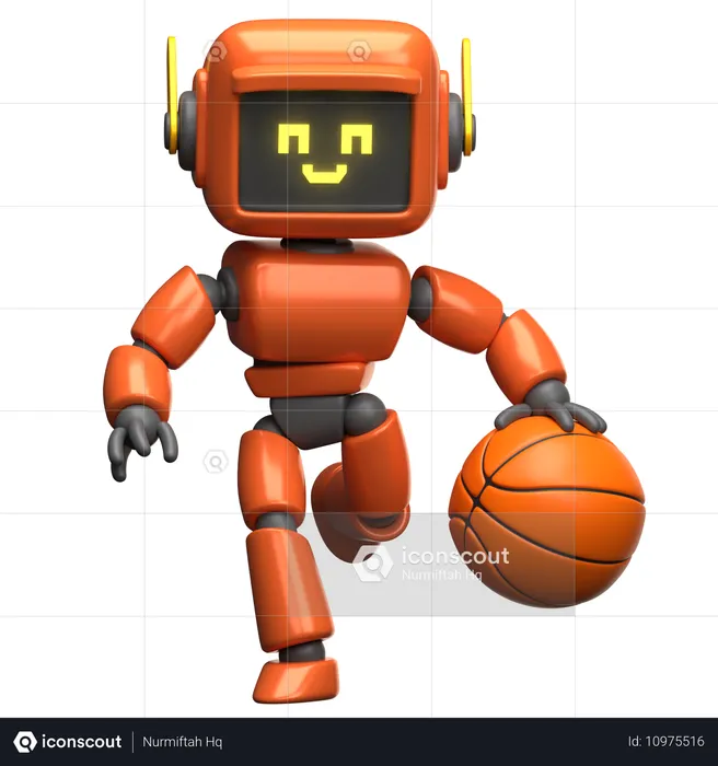 Orange Robot Dribbling Basketball  3D Illustration