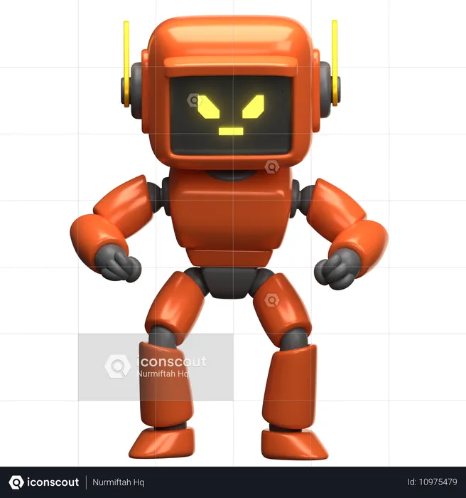 Le robot orange est en colère  3D Illustration