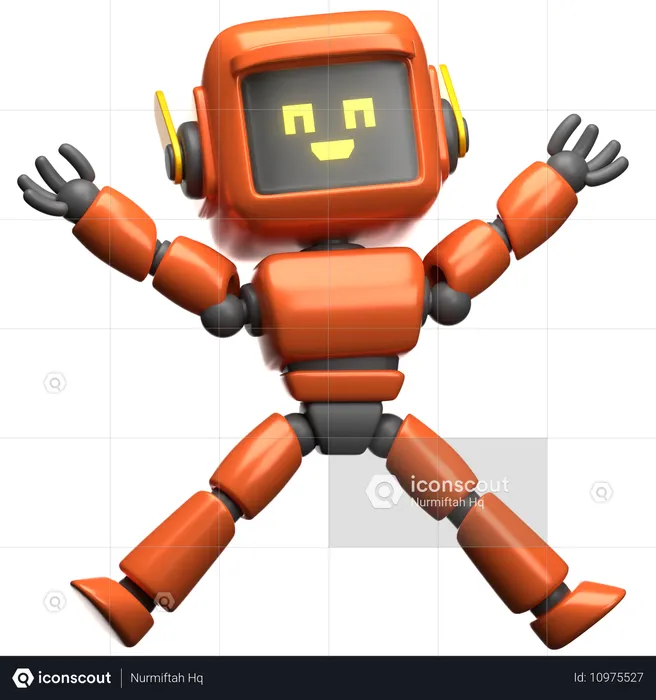 Orange Robot Happy Jumping  3D Illustration