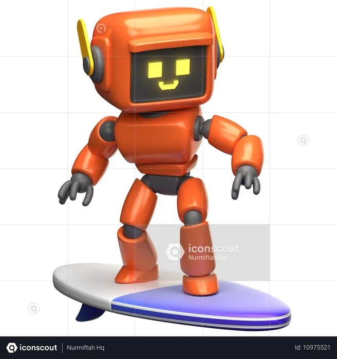 Orange Robot Surfer  3D Illustration