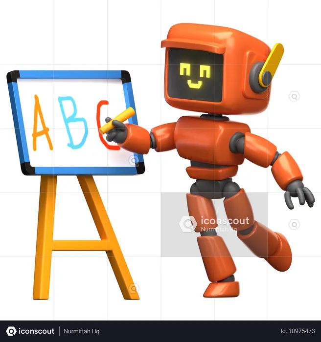 Orange Robot Teaching The Alphabet  3D Illustration