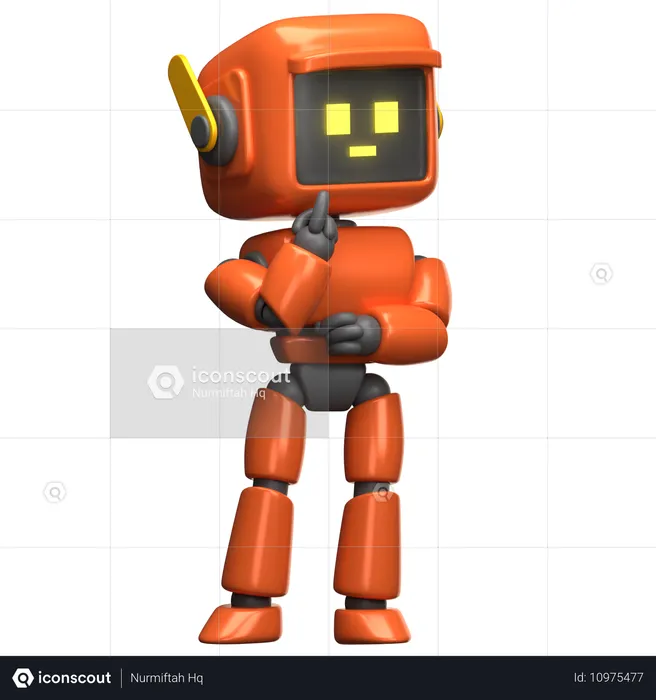 Orange Robot Thinking  3D Illustration