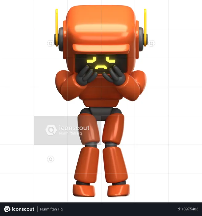 Orange Roboter ist traurig  3D Illustration