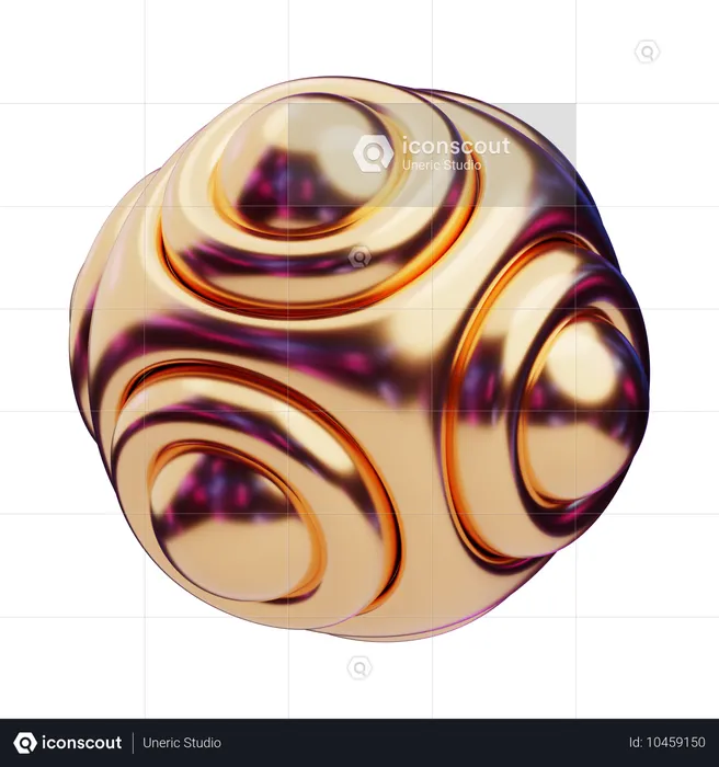 Orbe doré abstrait chromatique avec rainures superposées  3D Icon