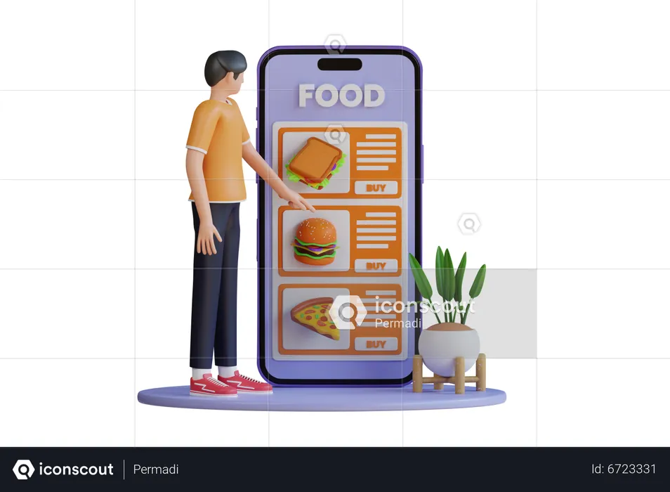 Order Food from mobile app  3D Illustration