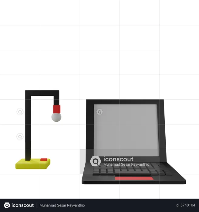 Ordinateur portable et lampe  3D Icon