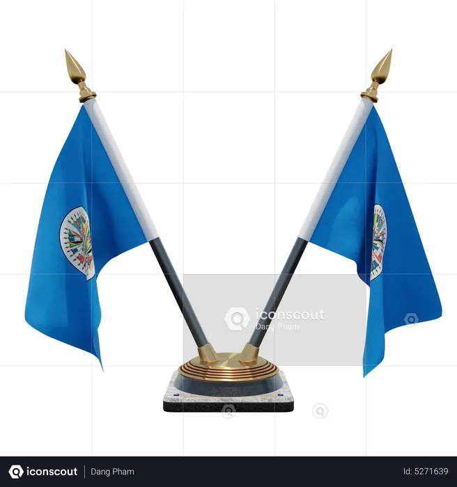Organization of American States Double (V) Desk Flag Stand Flag 3D Icon