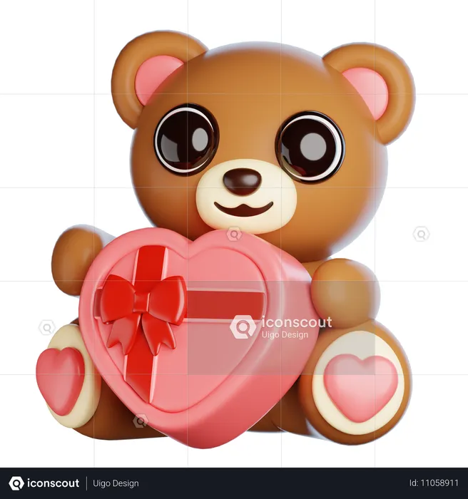 Osito de San Valentín con chocolate  3D Icon