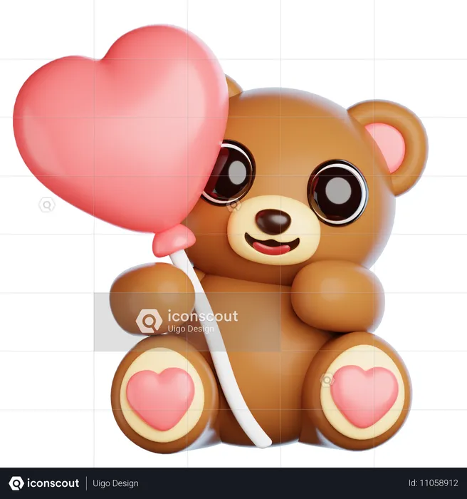 Oso de san valentin con globos  3D Icon