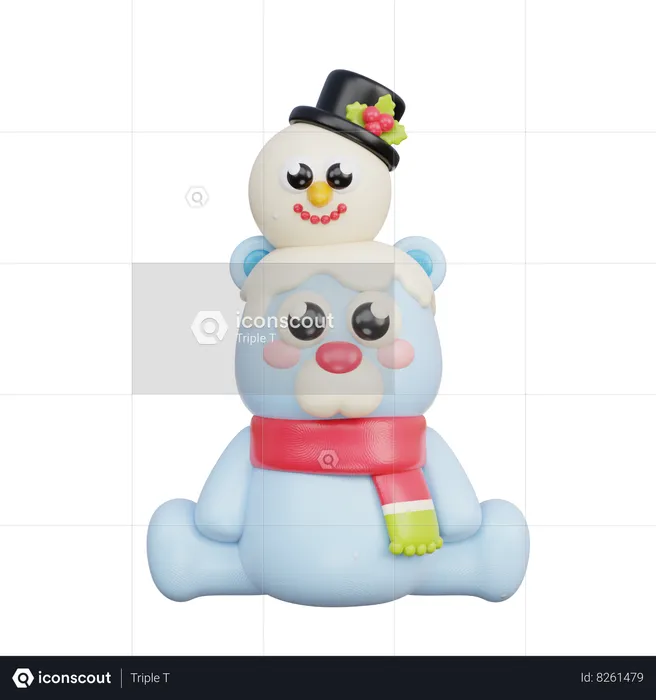 Oso polar con muñeco de nieve  3D Illustration