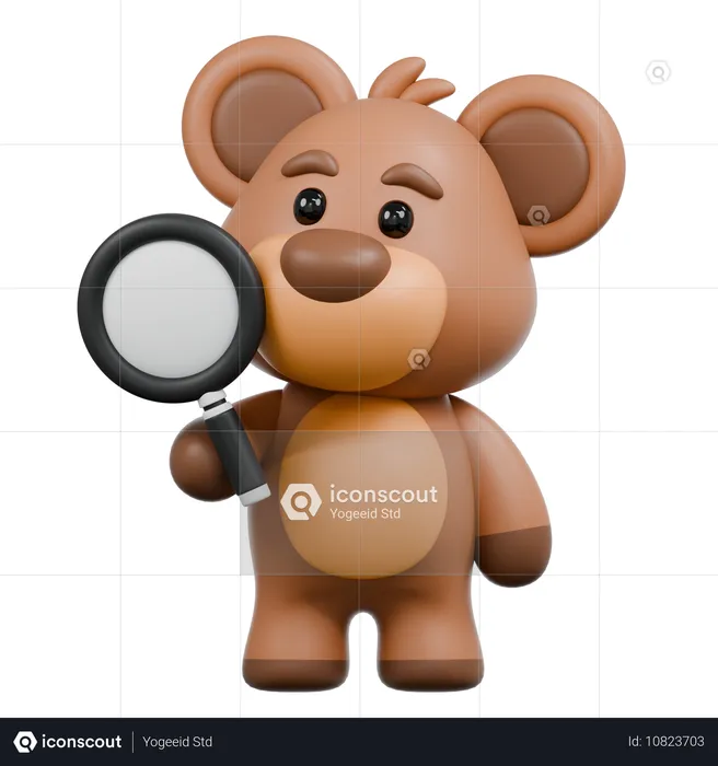 El oso trae una lupa  3D Illustration