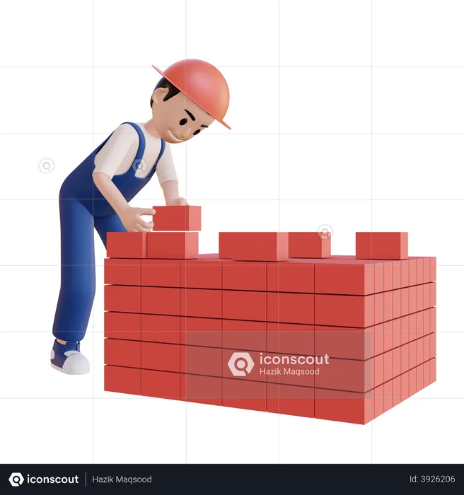 Mur de bâtiment de travailleur de la construction  3D Icon