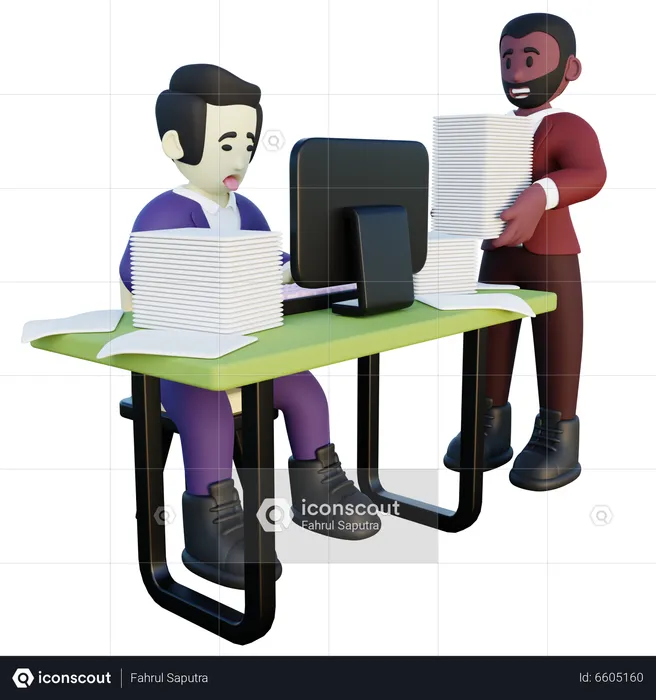 Overworked Office Employee  3D Illustration