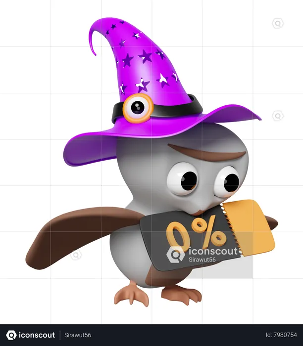 Owl With Discount Coupon  3D Icon