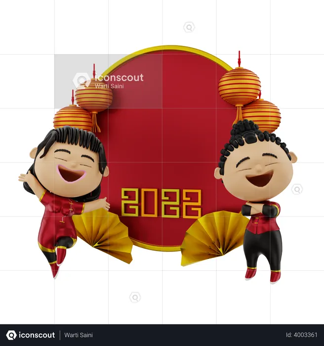 Paar feiert chinesisches Neujahr  3D Illustration