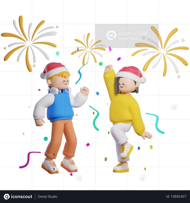 Paar feiert Silvesterparty  3D Illustration