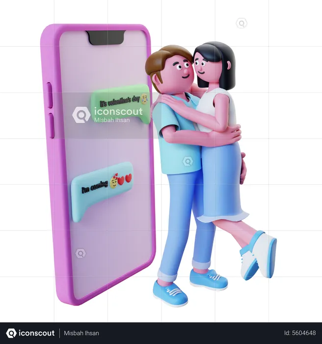 Paar feiert Valentinstag mit Telefon  3D Illustration