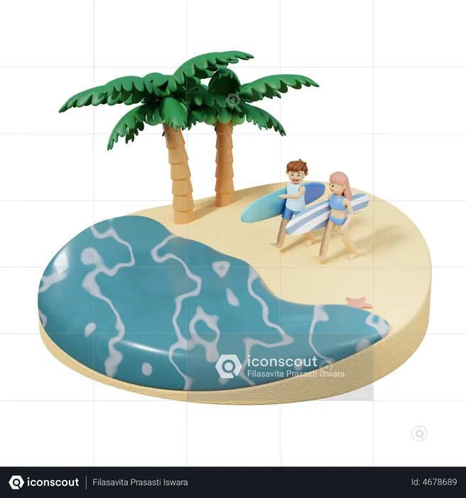 Paar das surfen geht  3D Illustration