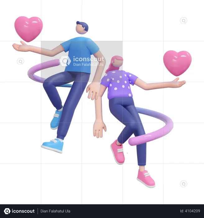Paar tauscht Herzen aus  3D Illustration