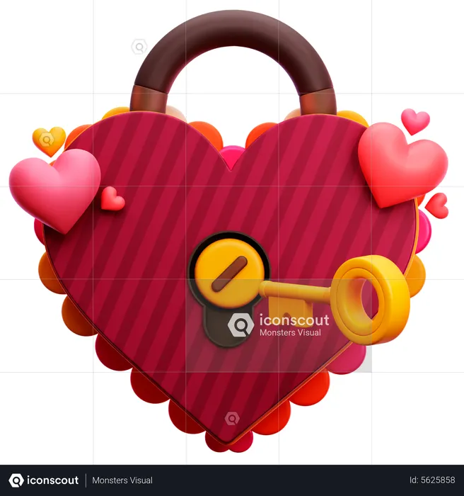 Padlock Love Key  3D Icon