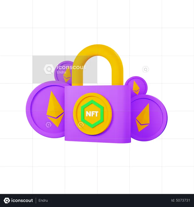 Padlock With Nft Coin And Ethereum Coin  3D Icon