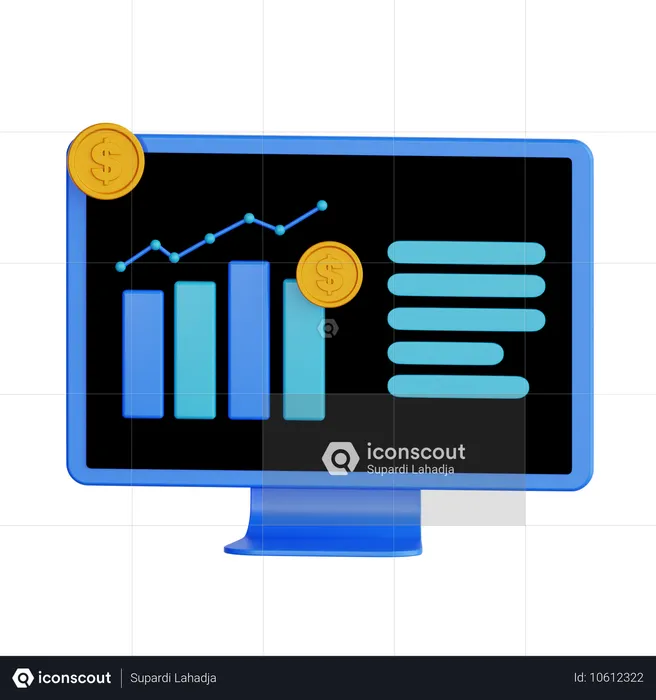 Painel de análise financeira com moeda  3D Icon