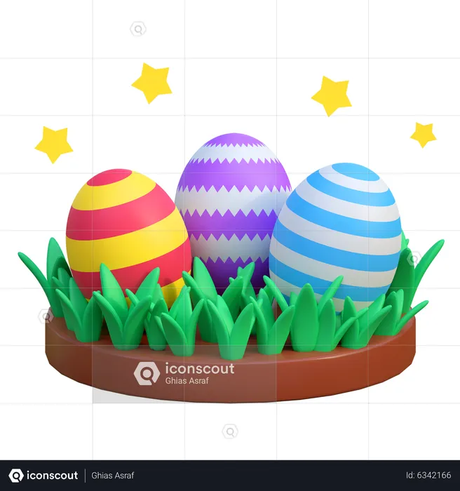 Painted Egg In Grass  3D Icon
