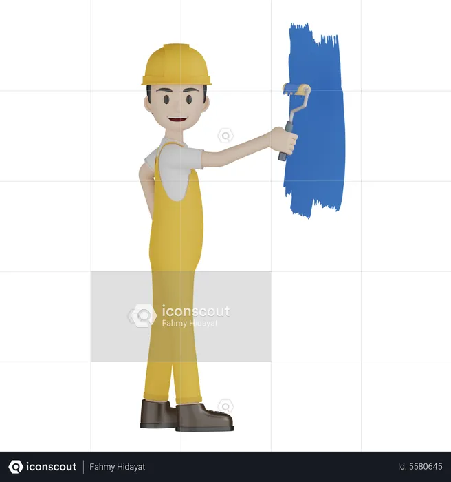 Painter Doing Painting On Wall  3D Illustration