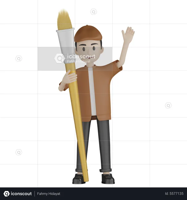 Painter Holding Color Brush  3D Illustration