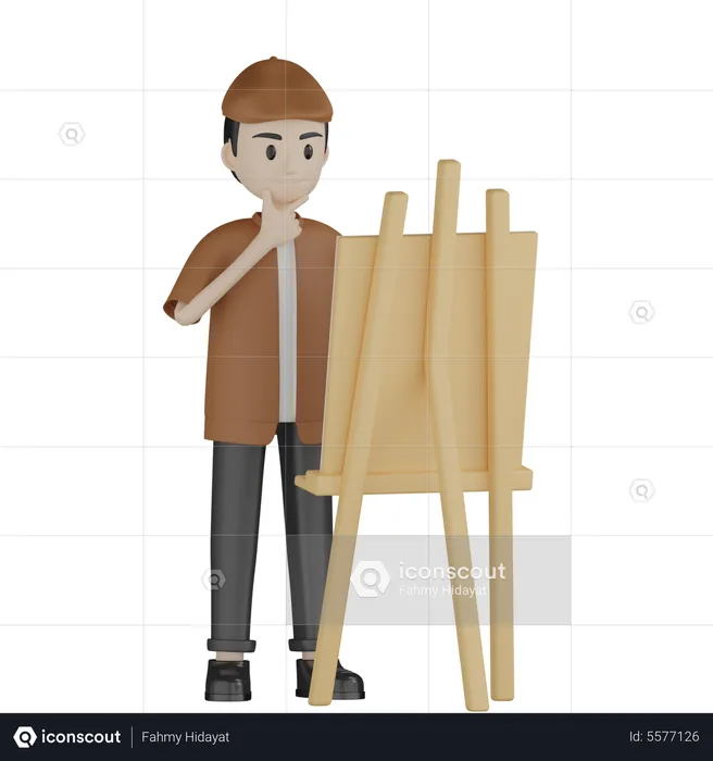Painter Thinking About Painting  3D Illustration