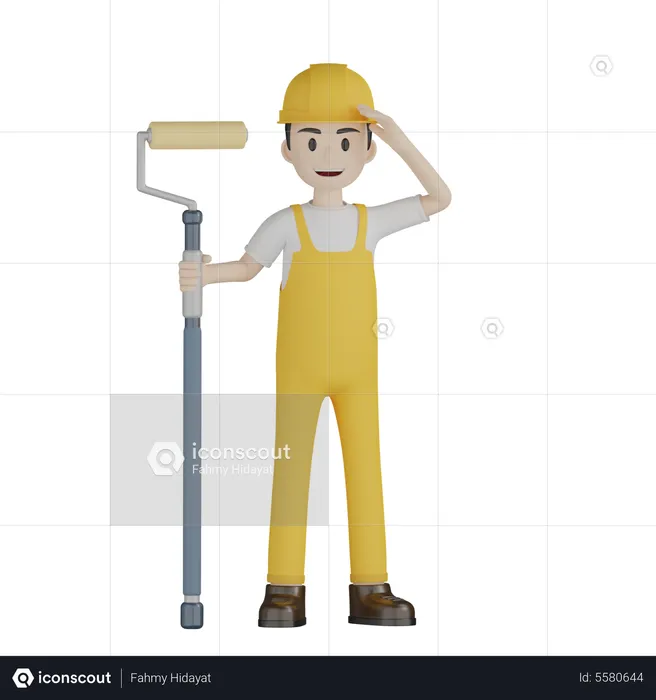 Painter Touching Hat With Hand  3D Icon