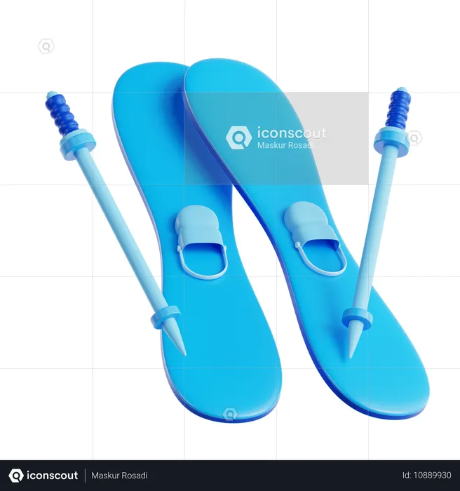 Pair Of Skis And Poles  3D Icon