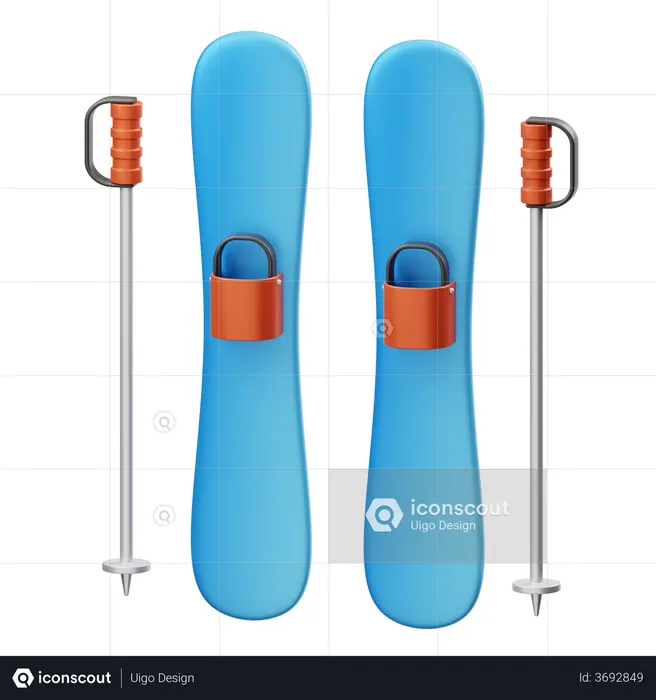 Pair Of Skis And Poles  3D Illustration