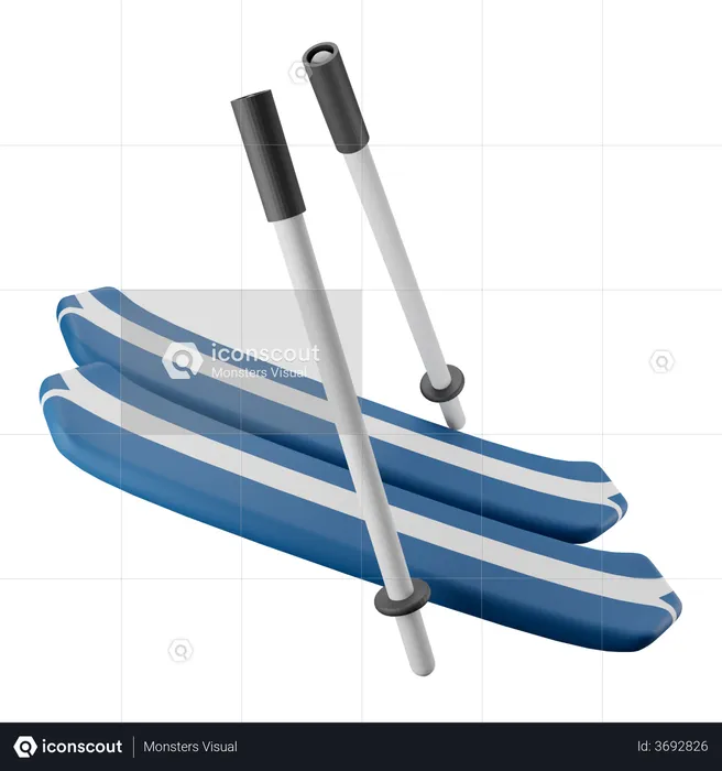 Pair Of Skis And Poles  3D Illustration