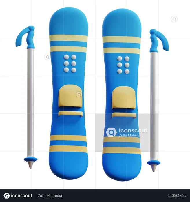 Pair Of Skis And Poles  3D Icon
