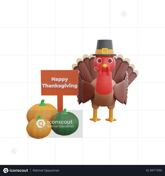 Pájaro pavo con pájaro que da gracias  3D Icon